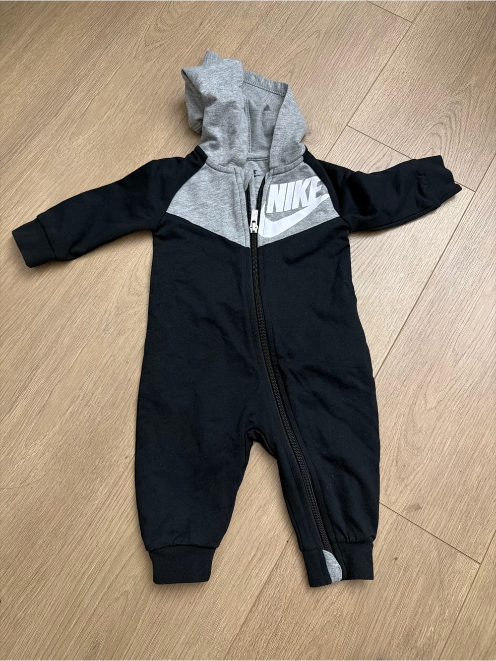 Nike Black & Gray Hooded One-Piece for Kids 6 Mo